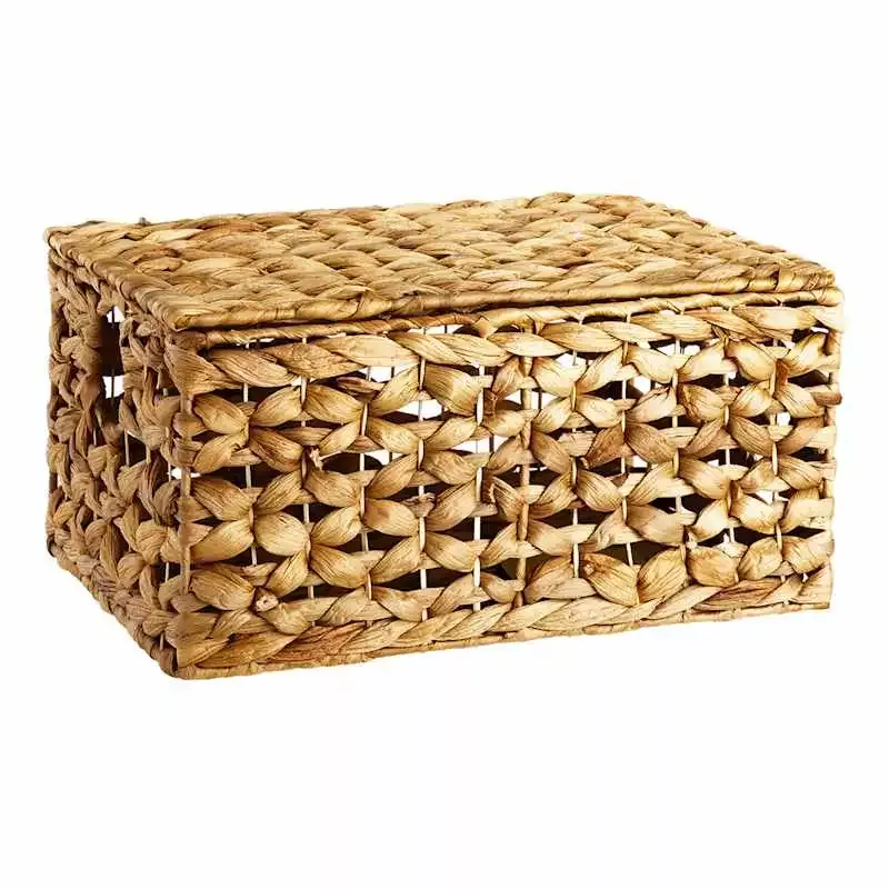 Edith Rectangle Water Hyacinth Basket with Lid, Medium