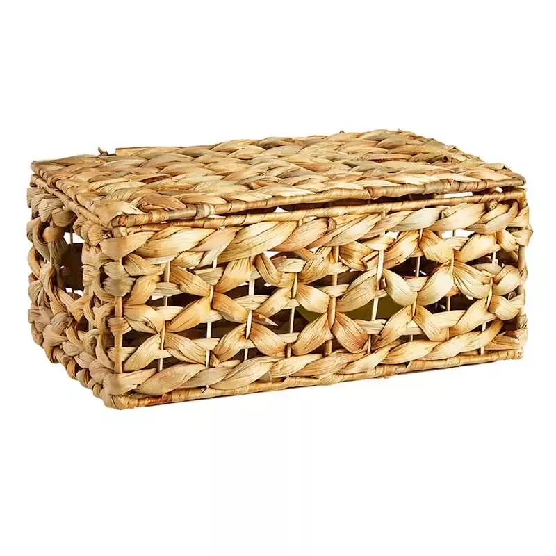 Edith Rectangle Water Hyacinth Basket with Lid, Small
