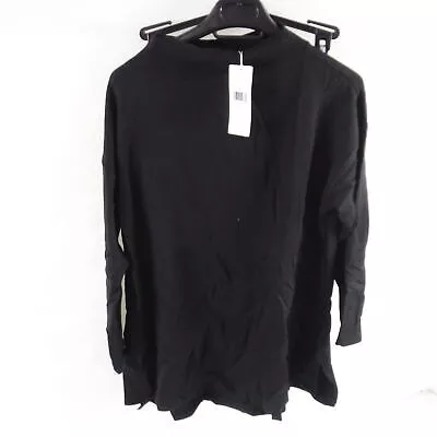 Eileen Fisher Cozy Brushed Terry Funnel Neck Box Top Black Size S