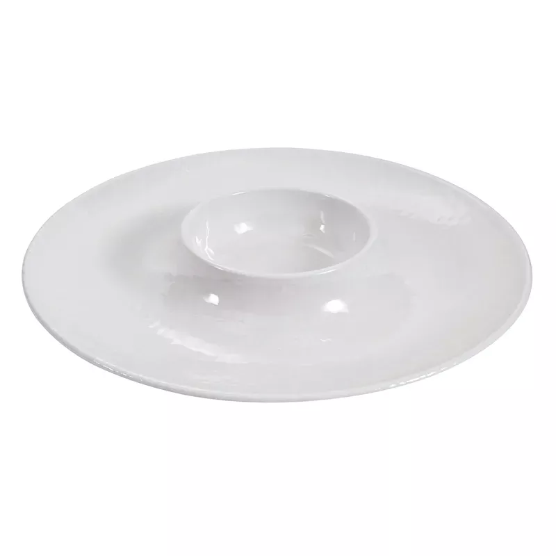 Embossed Melamine Chip & Dip Tray, White