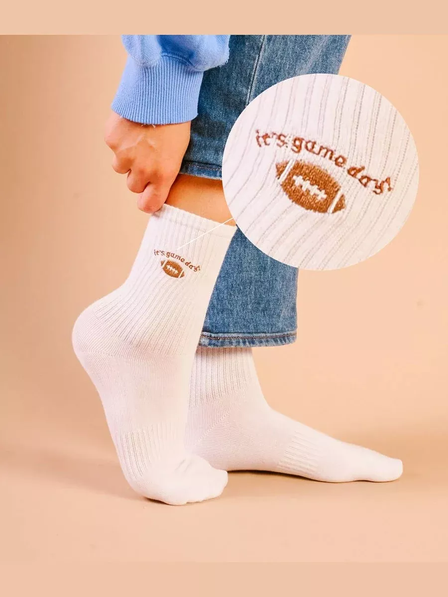 Embroidered Crew Socks–It's Game Day