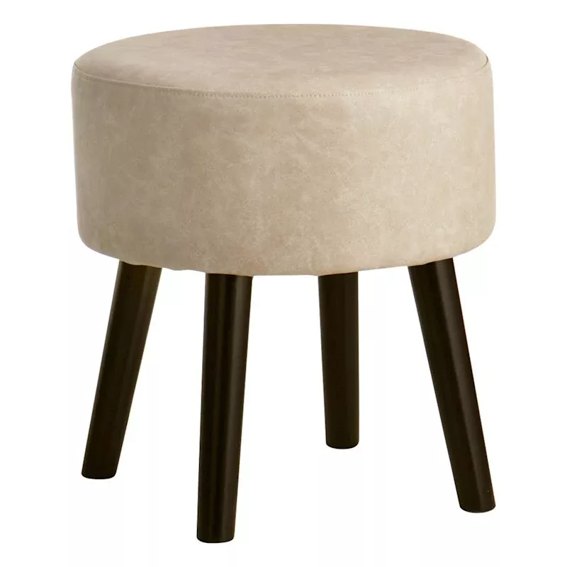 Emmy Stool with Black Wooden Legs, Grey Faux Leather