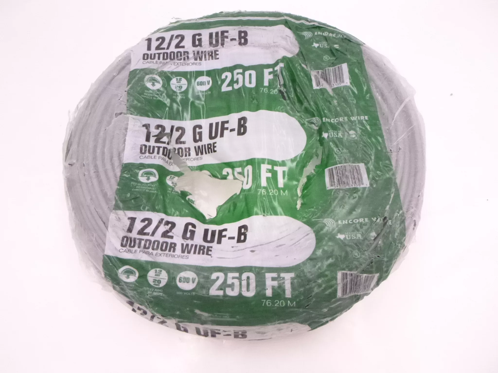 Encore Wire 250′ 12/2 G UF-B Outdoor Wire 600V