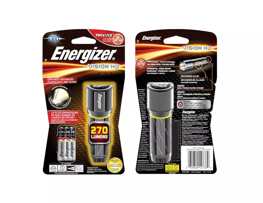 Energizer EPMHH32EVision HD LED Flashlight, 250 lumens, Metallic