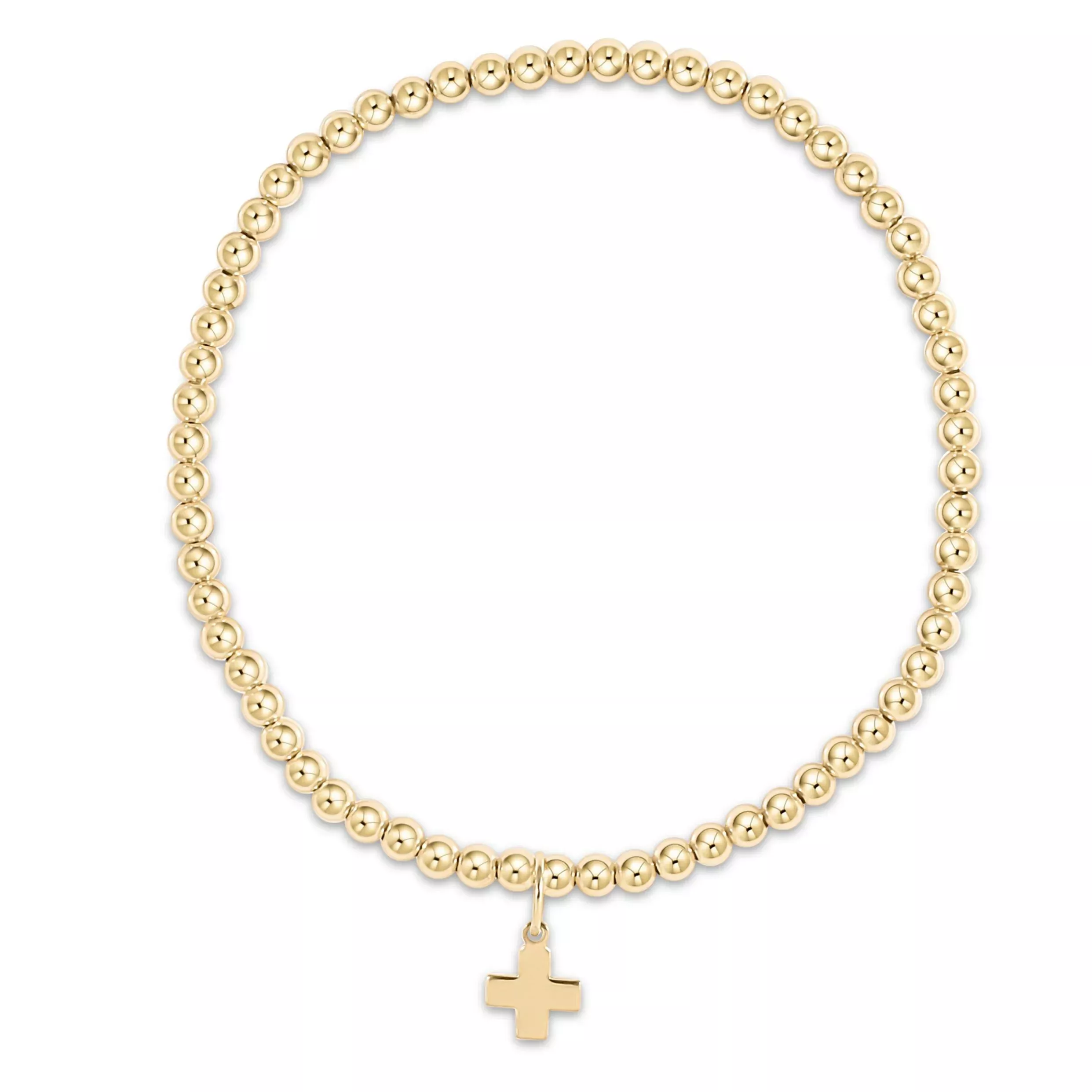 enewton - Extends Classic Gold 3mm Bead Bracelet, Signature Cross Small Gold Charm