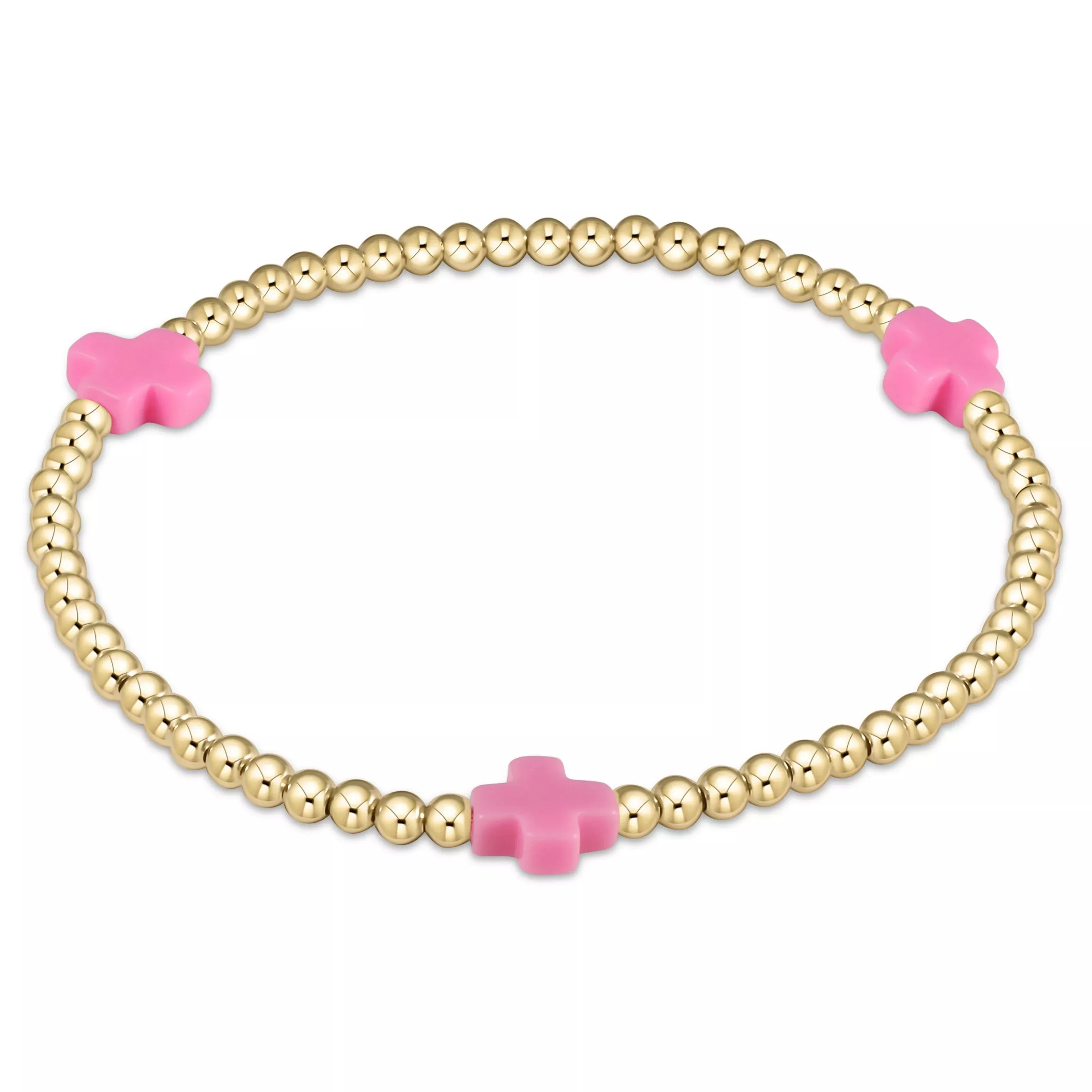 enewton - Extends Signature Cross Gold Pattern 3mm Bead Bracelet, Bright Pink