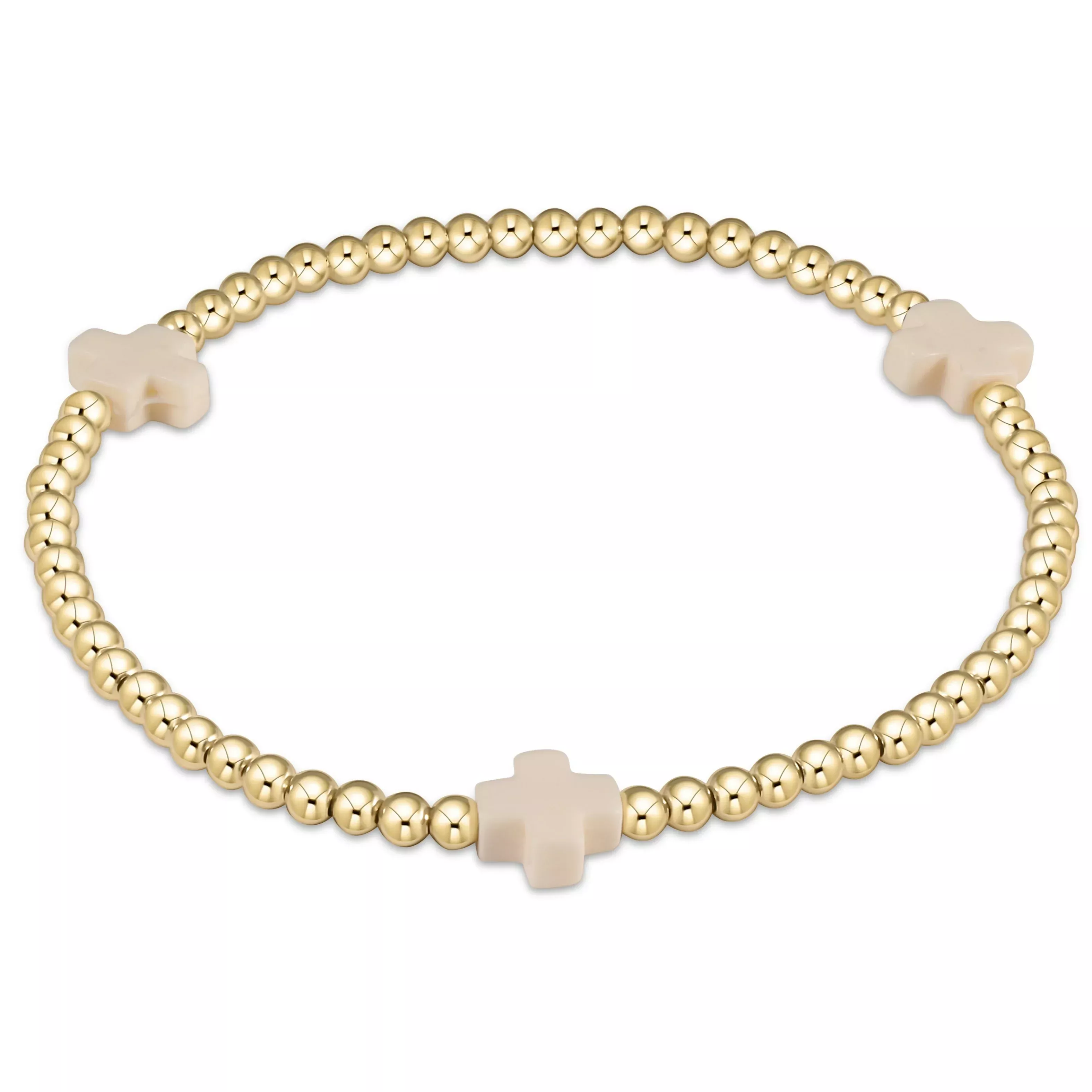 enewton - Extends Signature Cross Gold Pattern 3mm Bead Bracelet, Off White