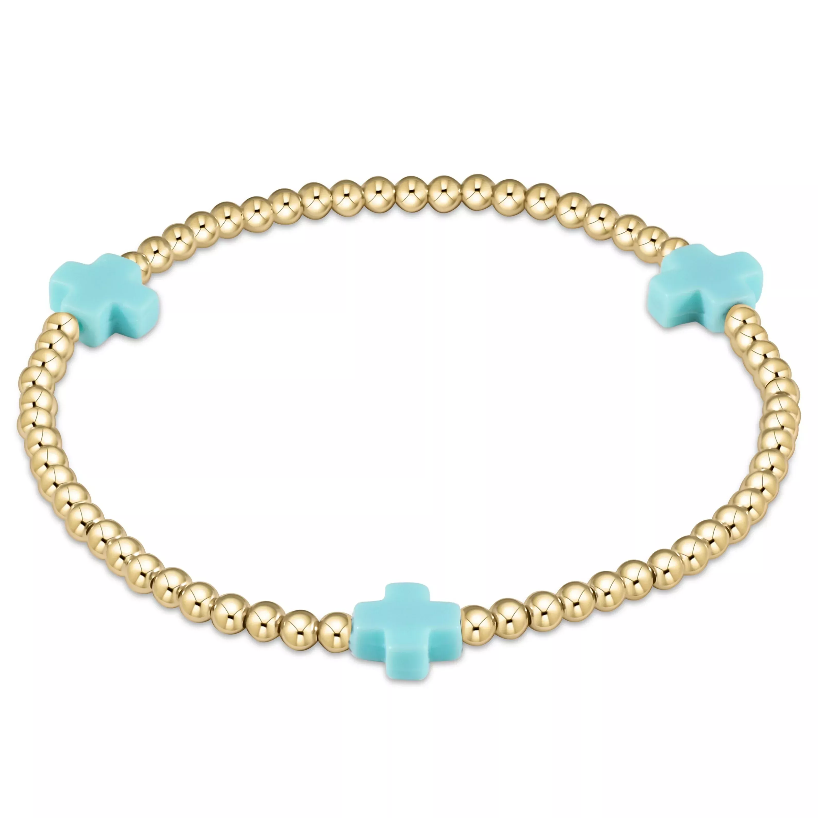 enewton - Extends Signature Cross Gold Pattern 3mm Bead Bracelet, Turquoise