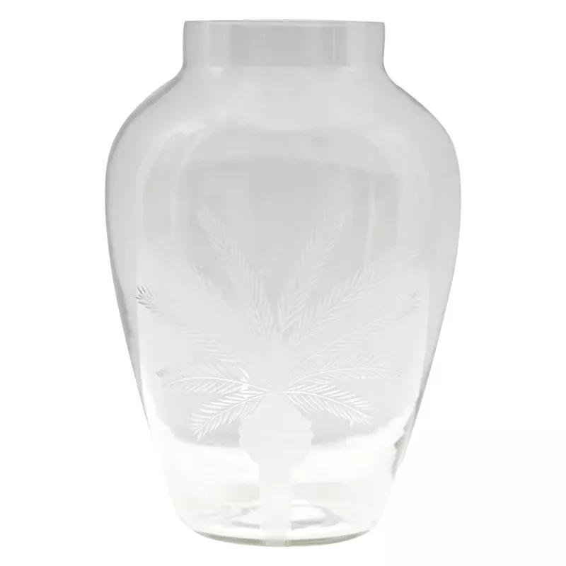 Etched Wide Mouth Glass Vase, 9"