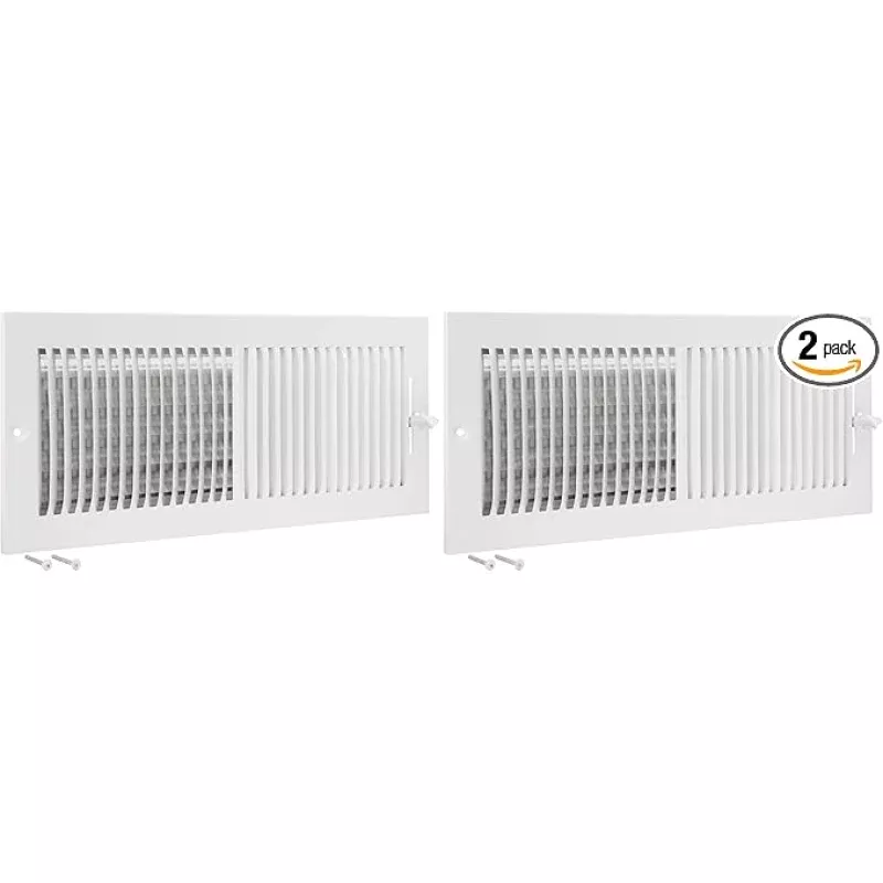 EZ-FLO 16 x 6 Inch (Duct Opening) White Air Vent Cover for Wall or Ceiling, Two-Way Ventilation Register, Solid Steel HVAC Cover, 61663 (Pack of 2)