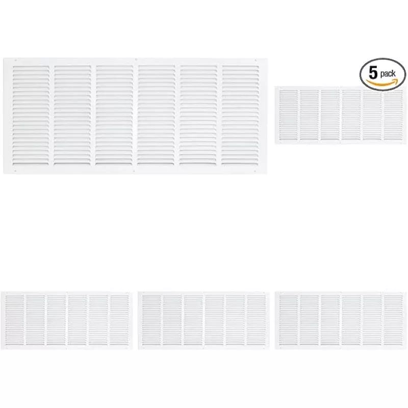 EZ-FLO 30 x 12 Inch White Return Vent Cover for Wall or Ceiling, Solid Steel Grille, HVAC Air Return, 61648 (Pack of 5)