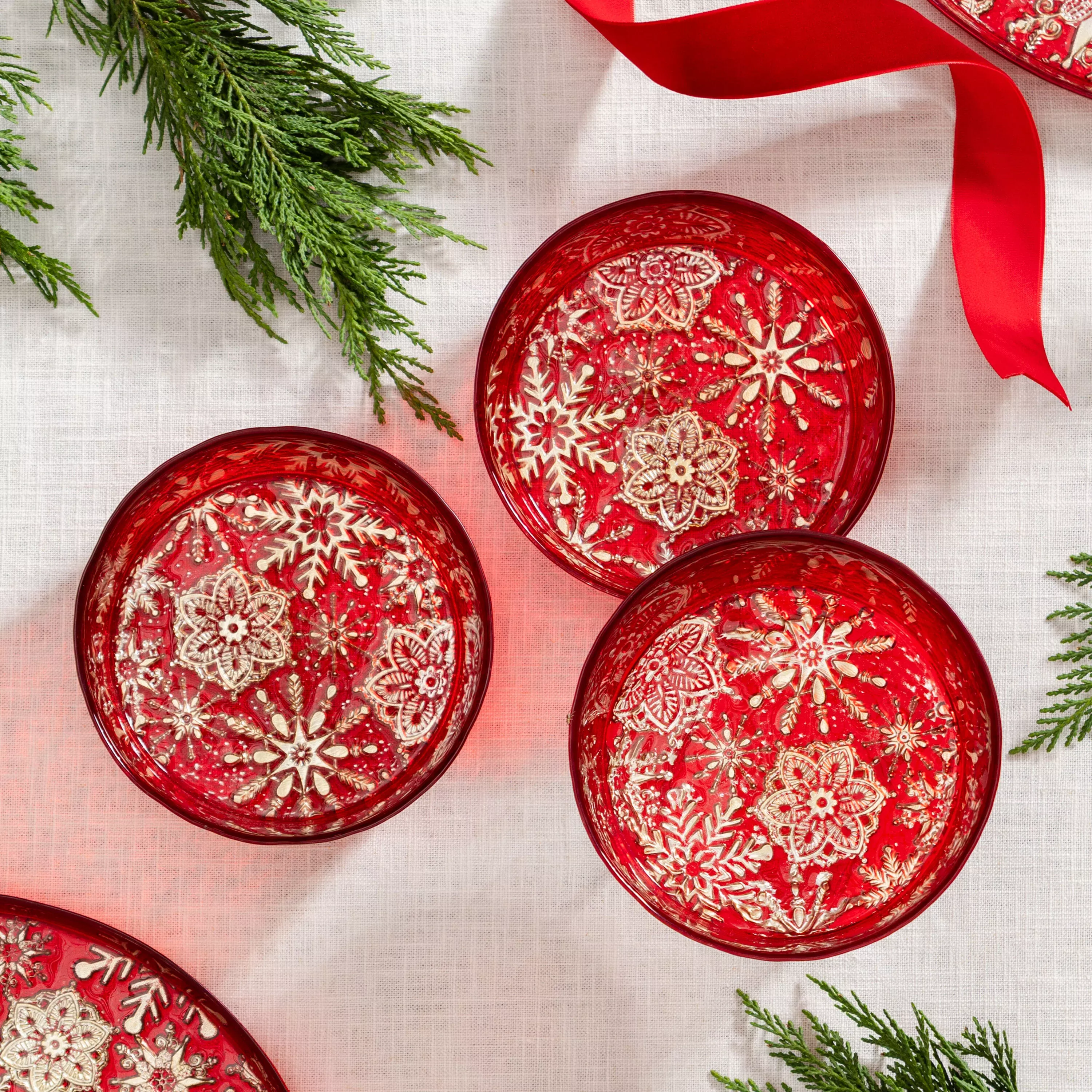 Feels Like the Holidays Bowl Glass Snowflakes, 6"W x 2.25"H