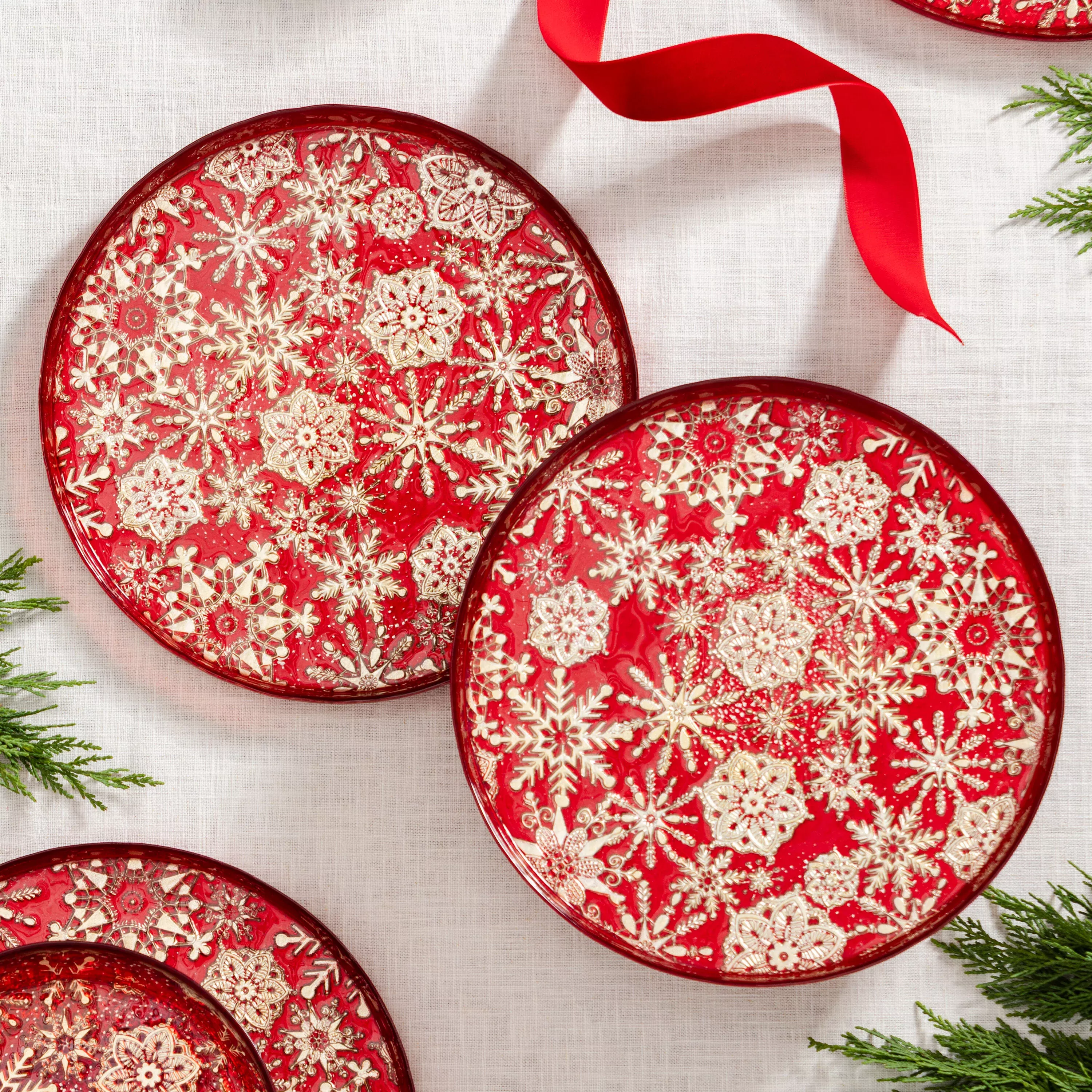 Feels Like the Holidays Platter Glass Snowflakes, 11"
