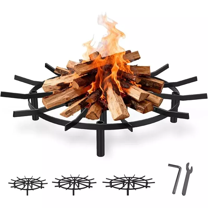 Fire Pit Grate & Fireplace Grate, Heavy Duty Heat Resistant Campfire Grill for Campfires and Outdoor fire pits(Black, 24in)