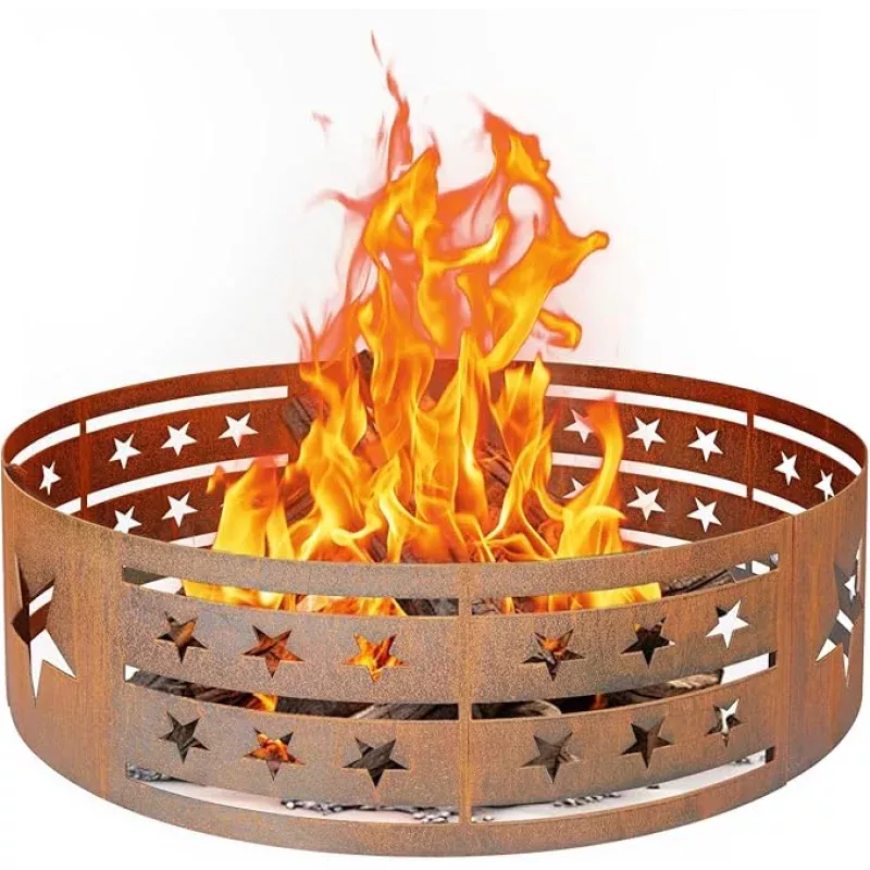 Fire Pit Ring, 30 Steel Fire Ring Heavy Duty Carbon Steel Liner, Outdoor Cooking Camping Steel Fire Ring Combo Insert DIY Campfire Liner