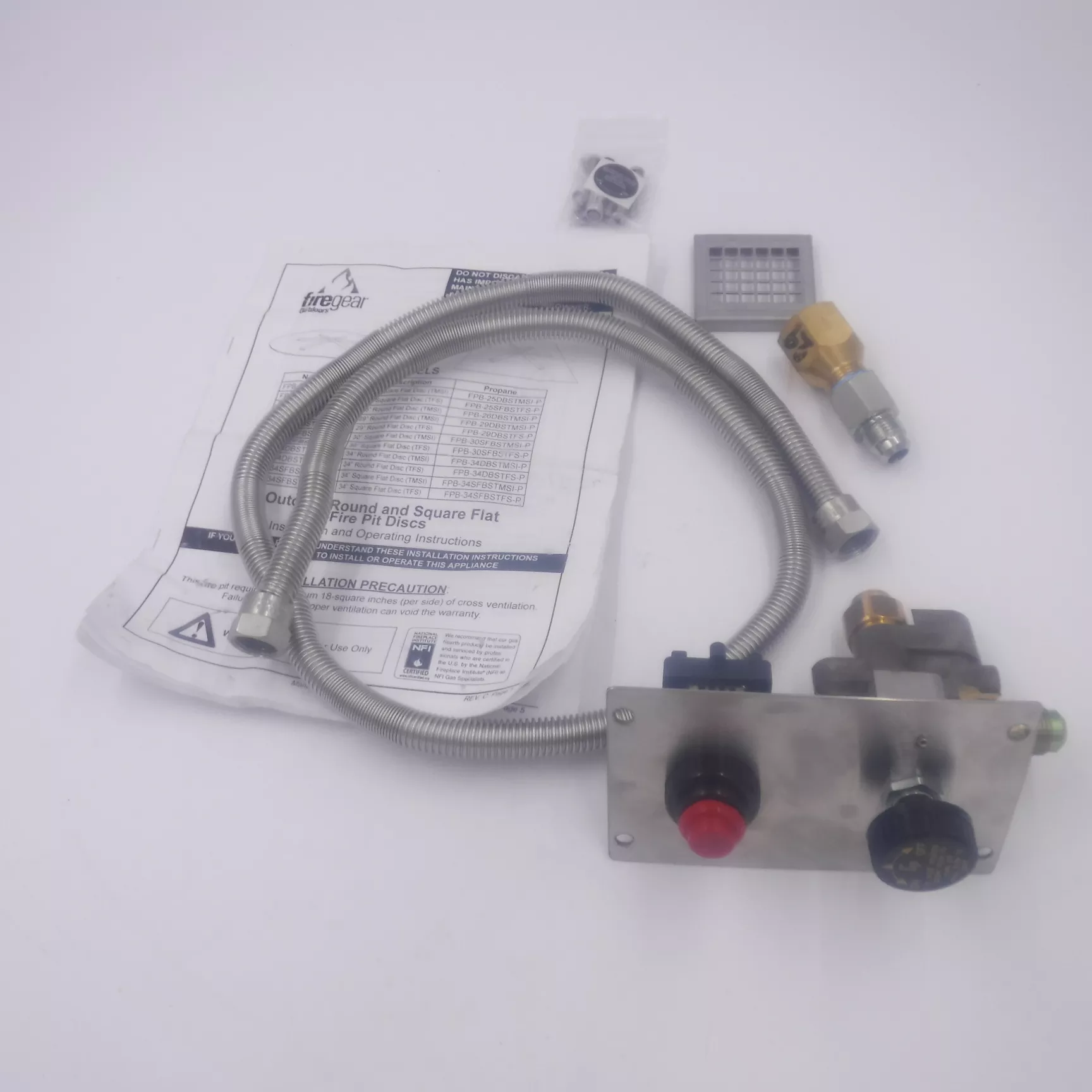 Firegear Piezo Ignition Valve Hose Kit Hardware For Flat Disc Burners