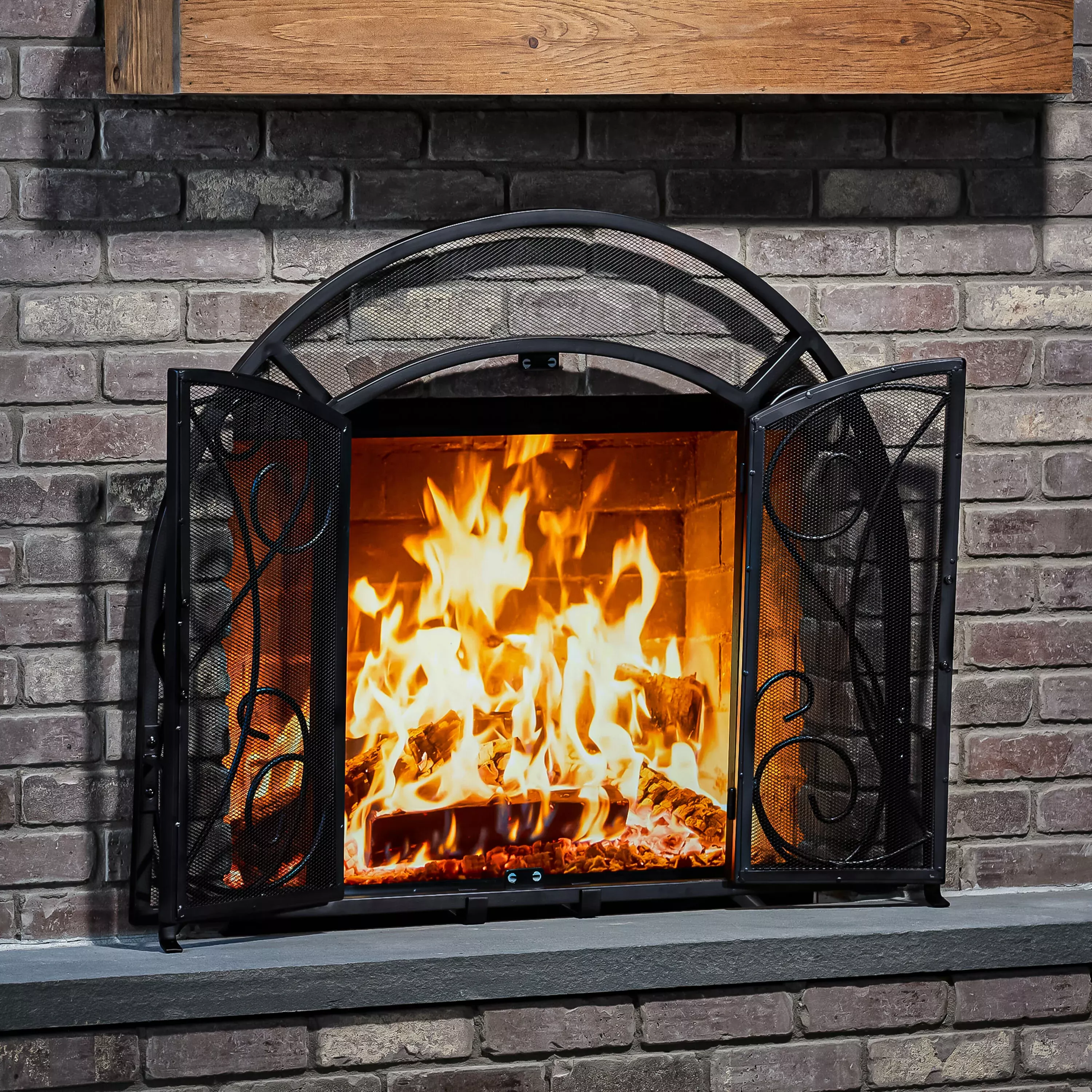 Fireplace Screen with Curved Scrollwork Design