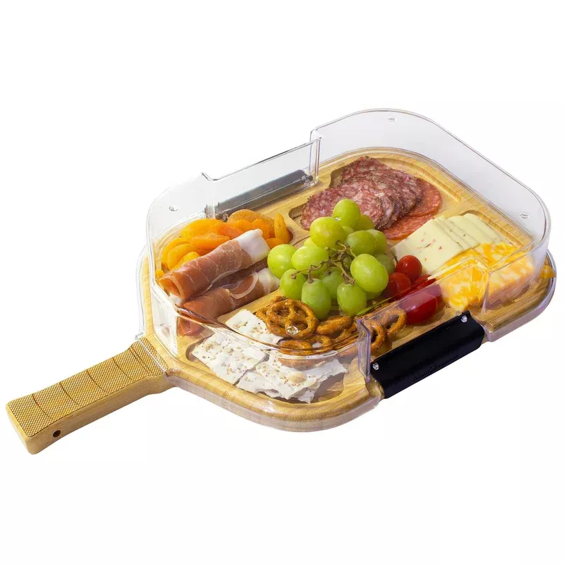 Flip Serve & Store Pickleball Paddle Charcuterie Board with Locking Lid