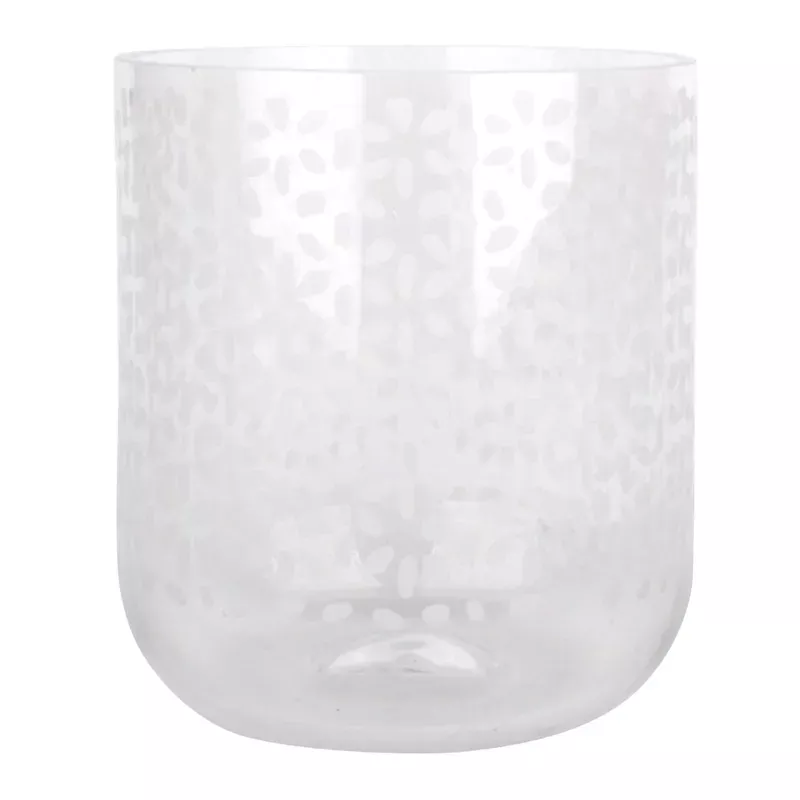 Floral Etched Clear Glass Vase, 5"