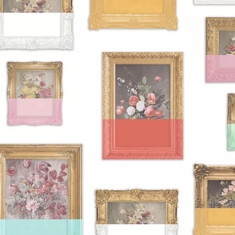 Floral Still Life White Wallpaper