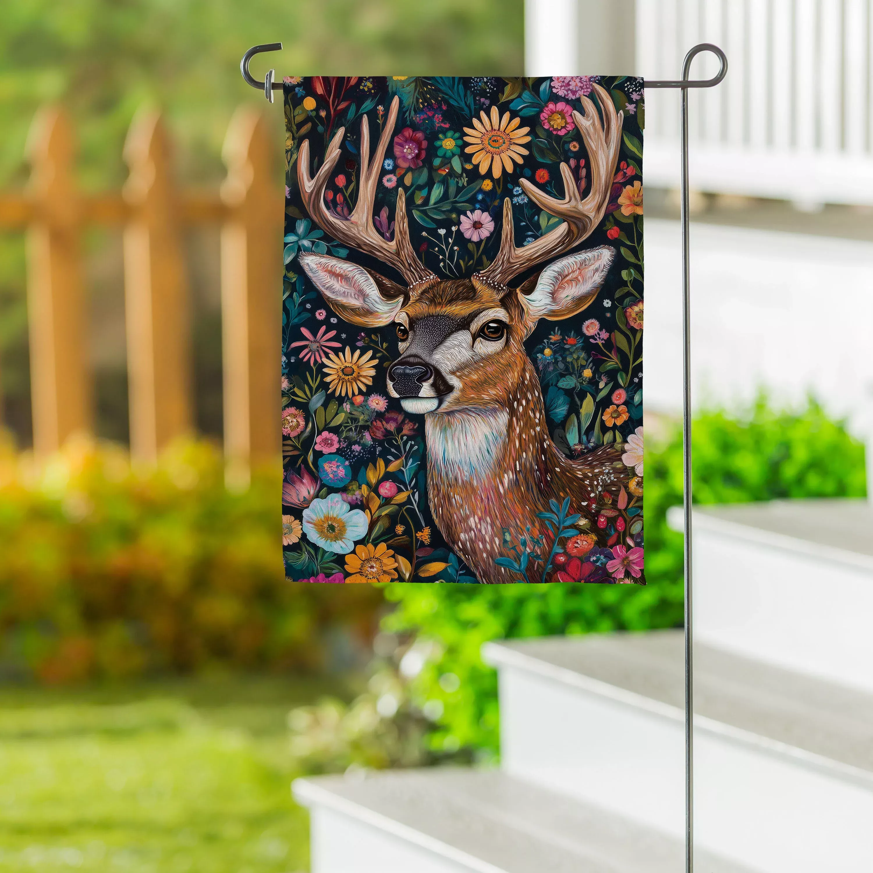 Forever Blooming Deer Suede Garden Flag