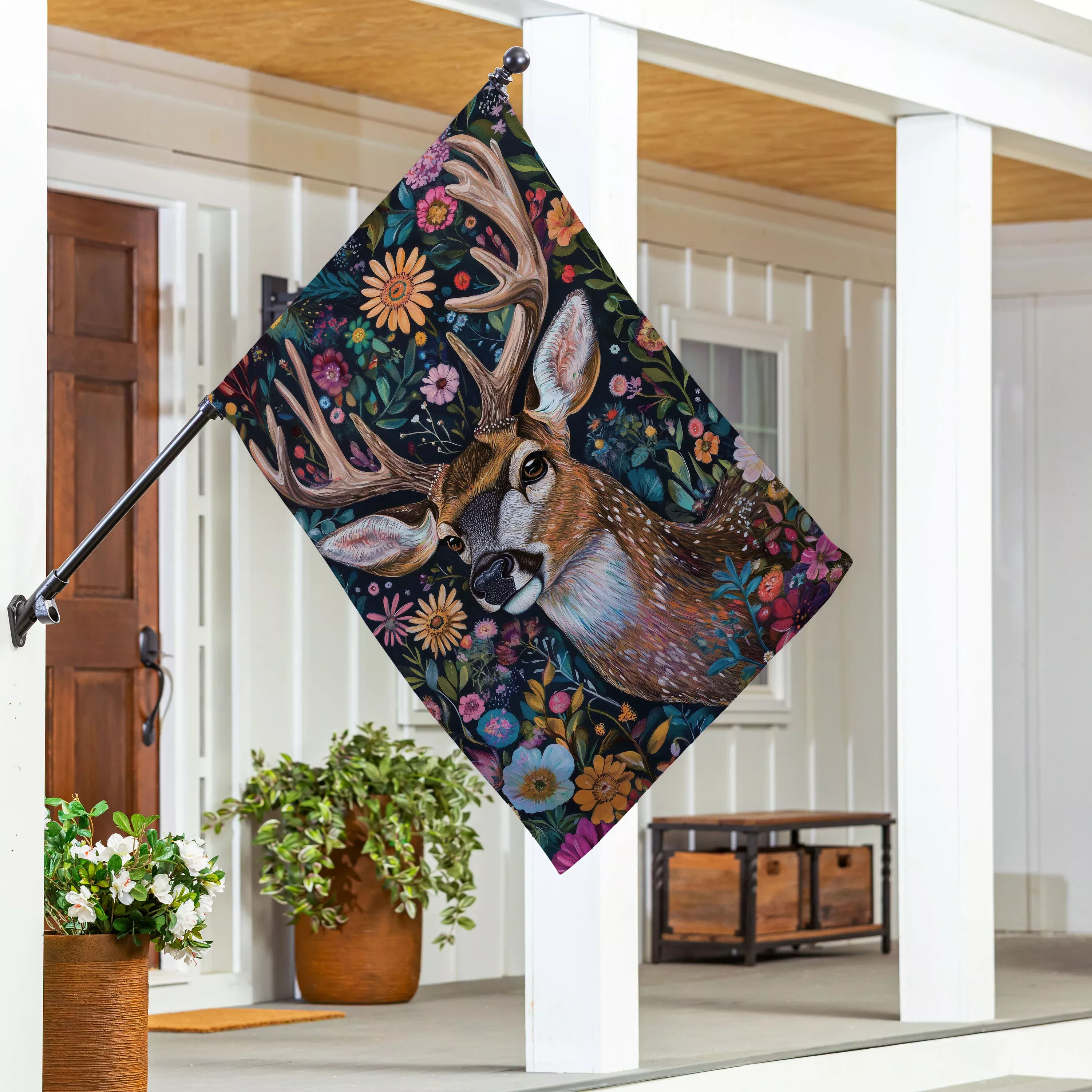 Forever Blooming Deer Suede House Flag