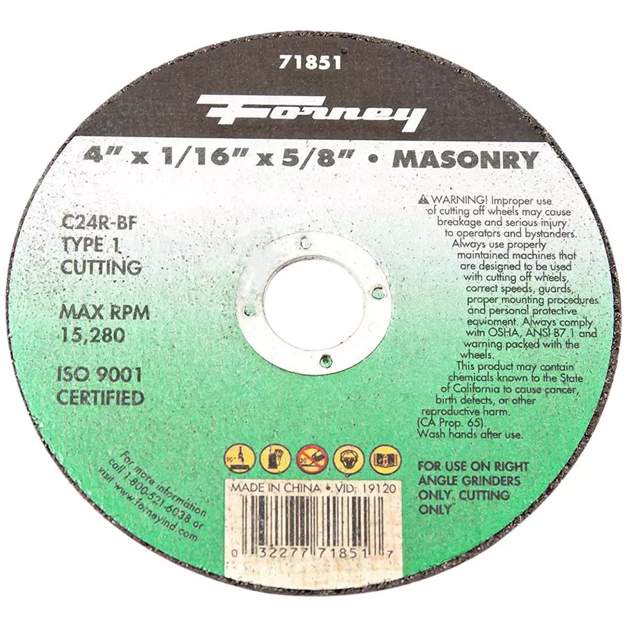Forney 71851 Masonry Typ-1 Cut-Off Wheel - 4" x 1/16" x 5/8"