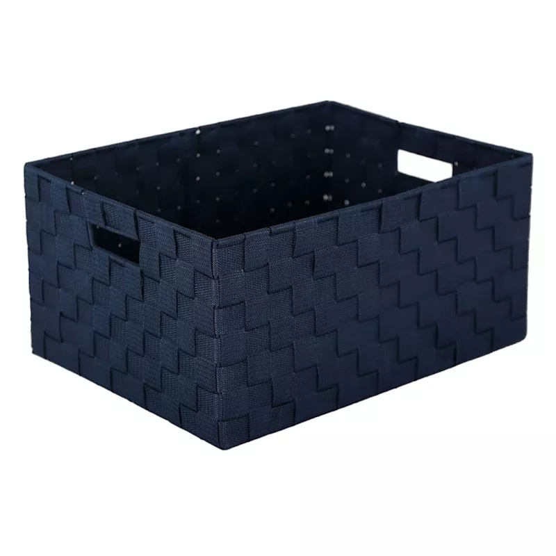 Frankin Navy Blue Woven Rectangle Storage Basket, Large