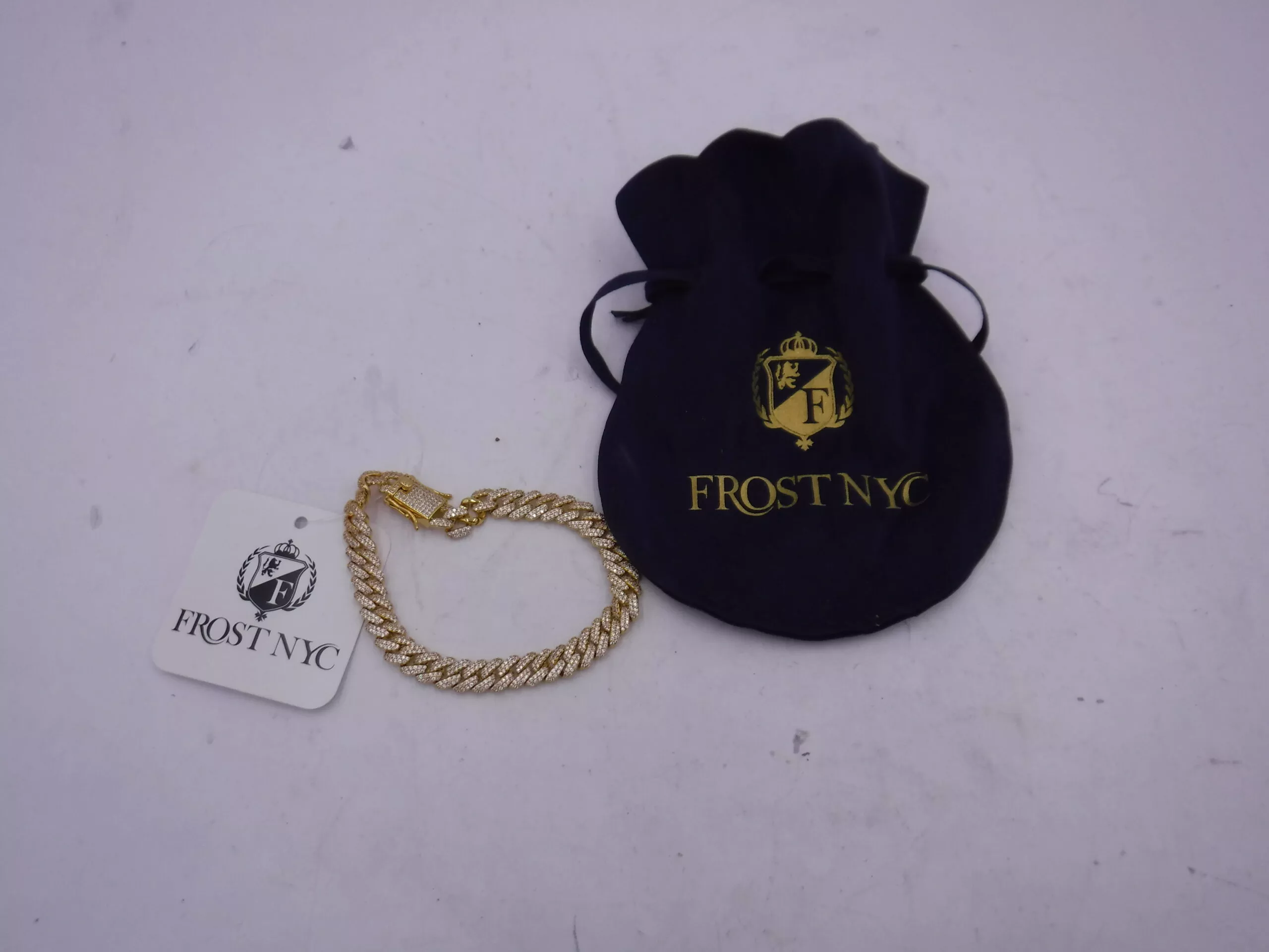 Frost NYC Gold Plated Men’s Iced OutCuban Link Bracelet 8″ Length 8mm
