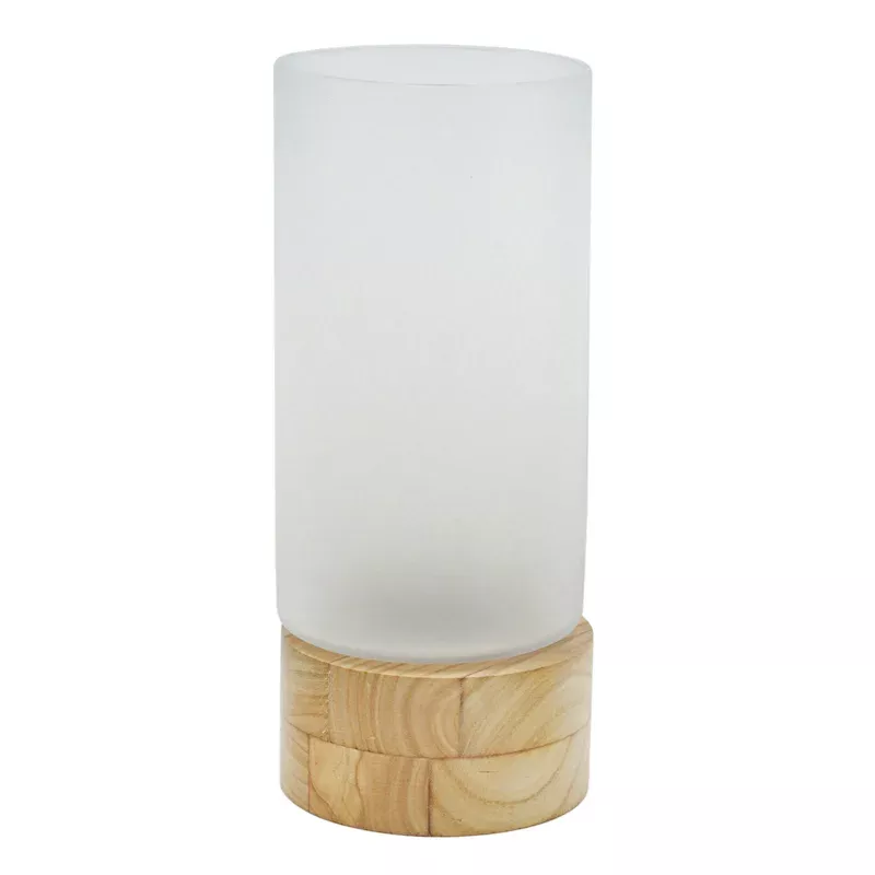 Frosted Glass Candle Holder with Wood Base, 6x14