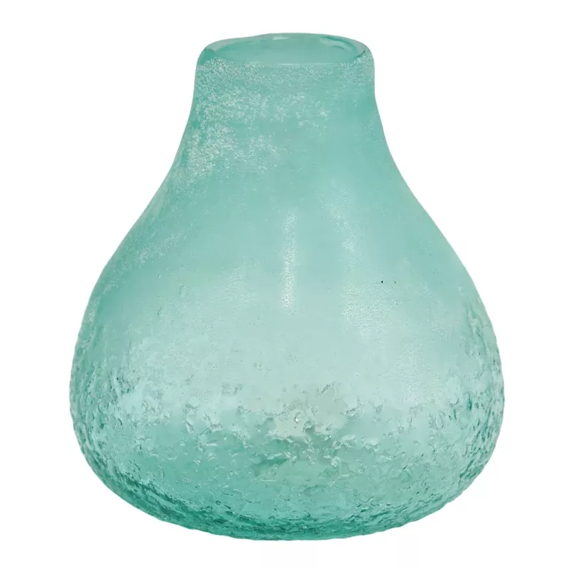 Frosted Turquoise Glass Vase, 6"