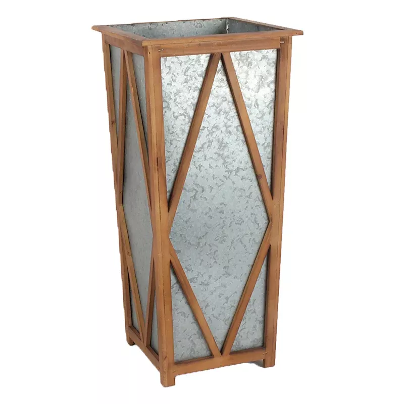 Galvanized Metal & Wood Tall Outdoor Planter, Extra Large