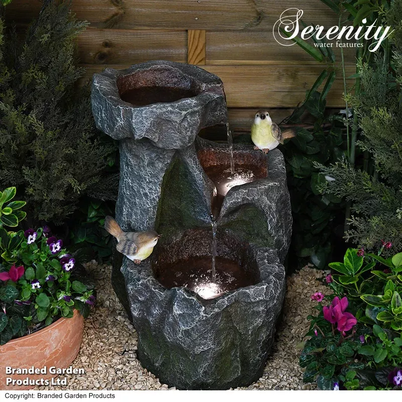 Garden_Gear Cascading Rock Water Feature With Two Birds
