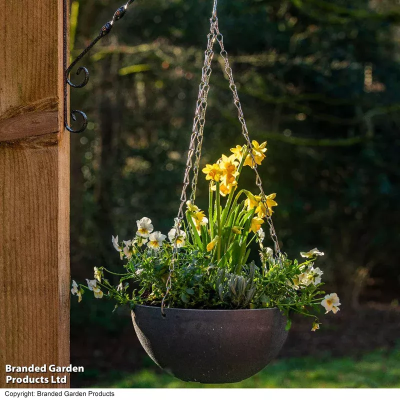 Garden_Gear Stone Effect 25cm Hanging Basket Marble Charcoal