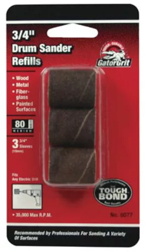 Gatorgrit 6077 Drum Sander Abrasive Sleeve Refills 3/4"x1", 80 Grit