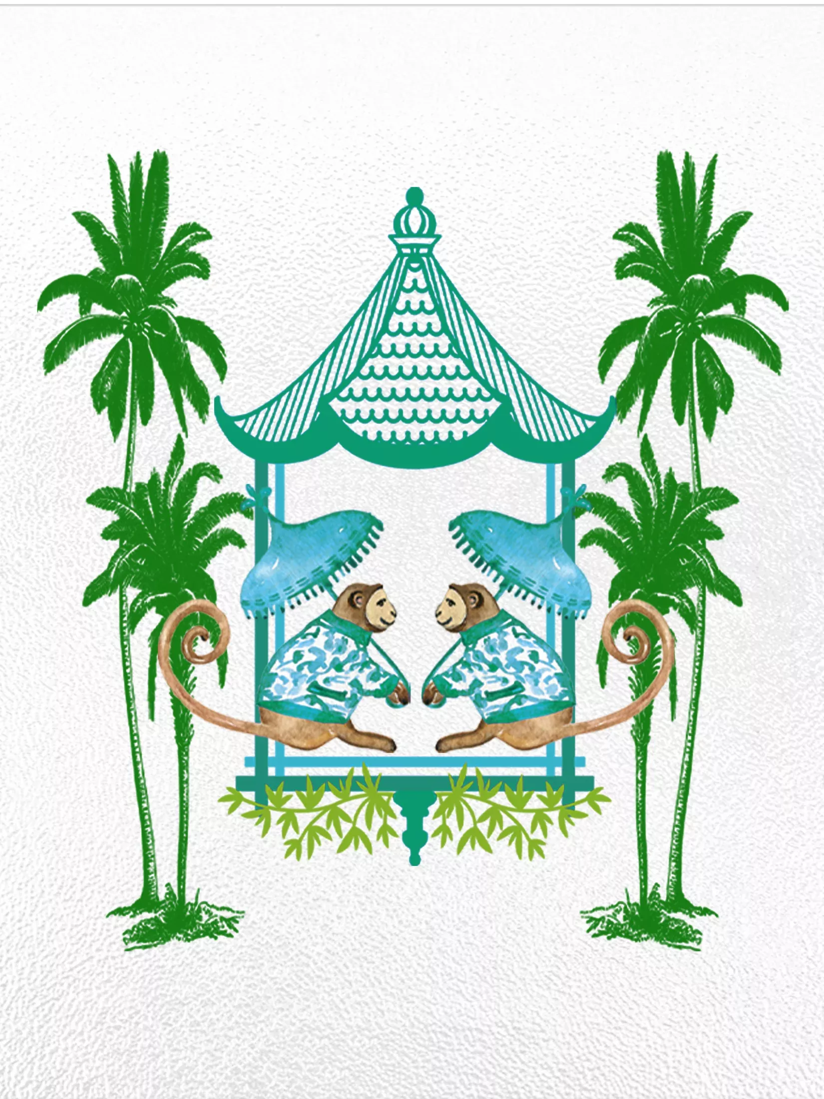 GB6631-Chic Monkey with Palms Aqua and Green Glass Cutting Board