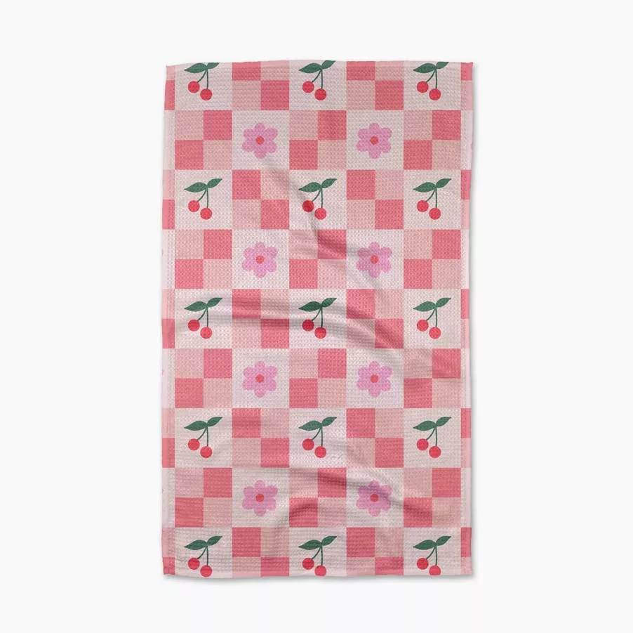 Geometry - Floral and Cherries Tea Towel