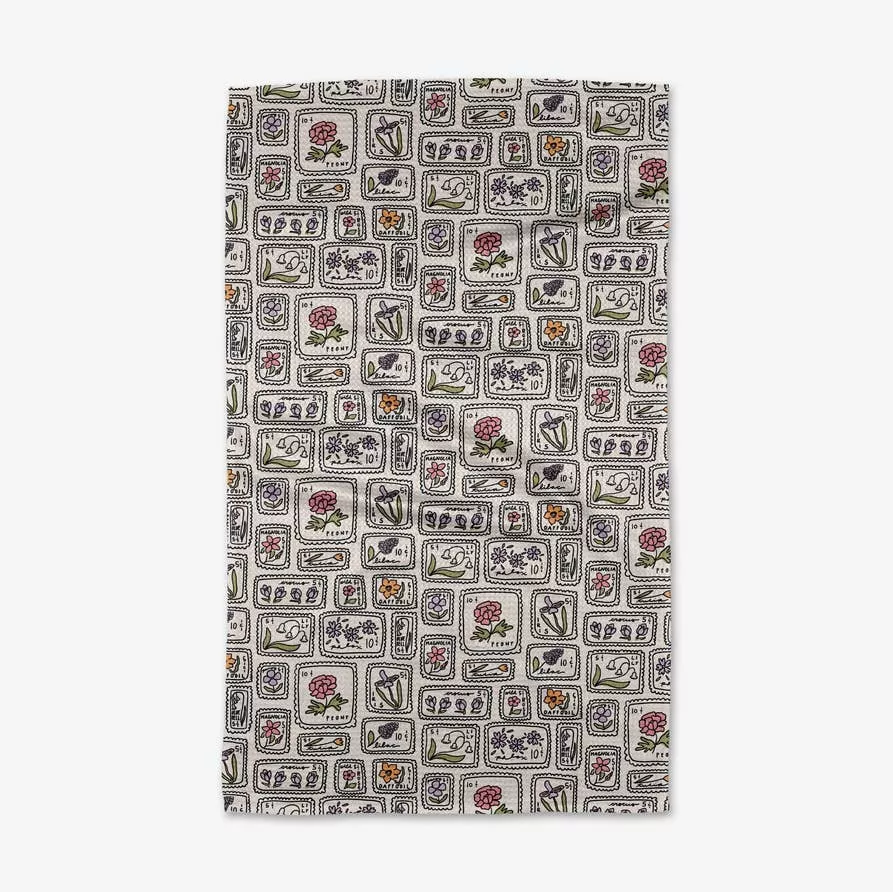Geometry - Floral Postage Stamps Tea Towel