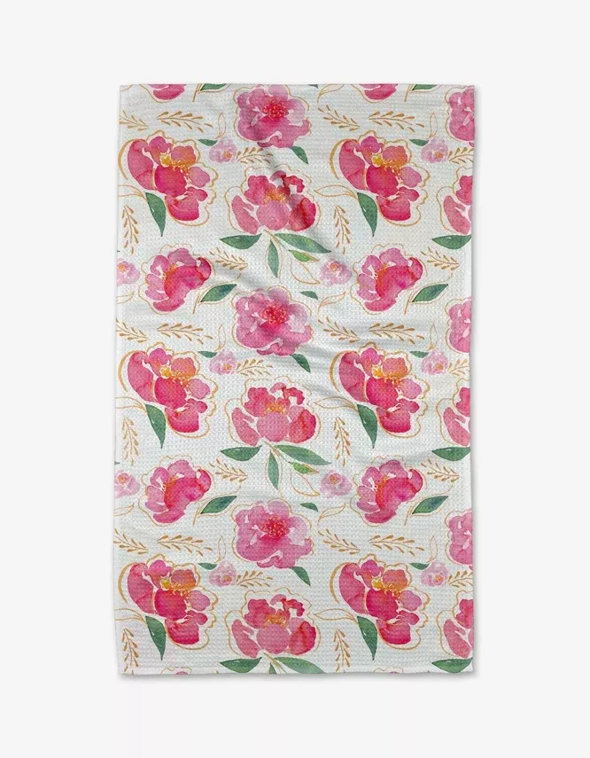 Geometry - Pink Peony Tea Towel