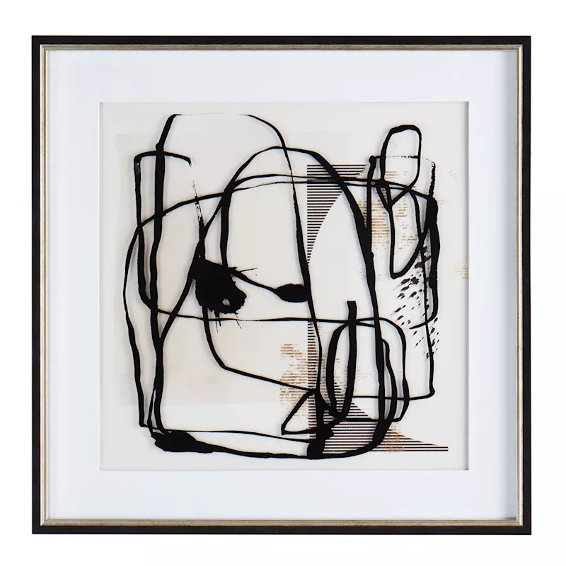 Glass Framed Black & Gold Abstract Print Wall Art, 25"