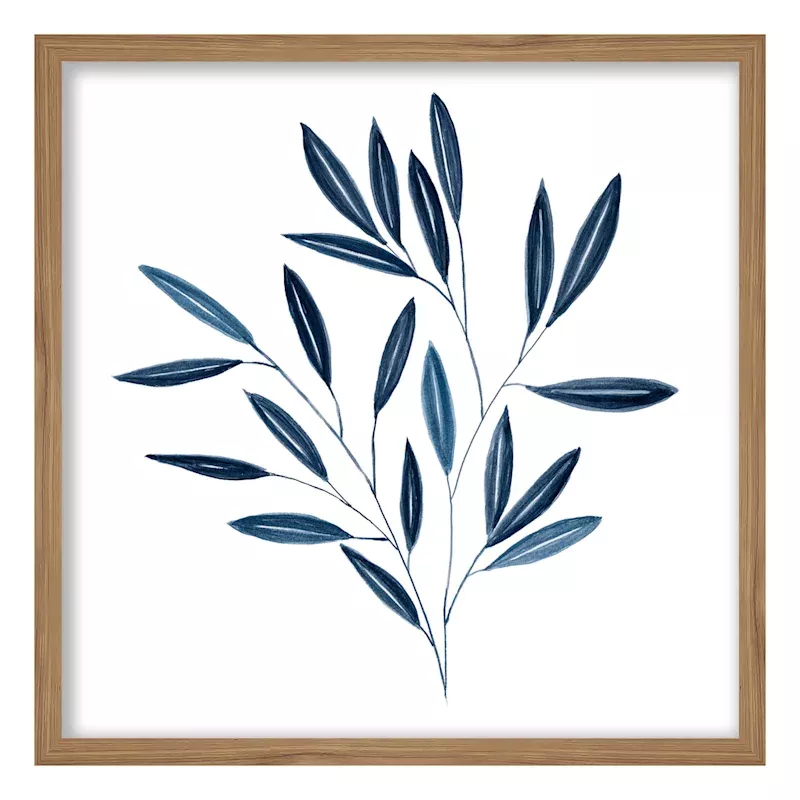 Glass Framed Blue Botanical Print Wall Art, 17"