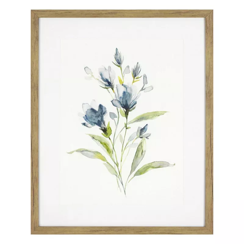 Glass Framed Blue Botanicals Print Wall Art, 17x21