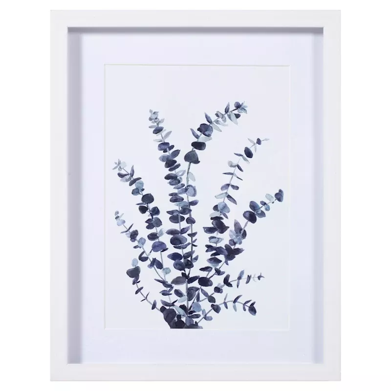 Glass Framed Blue Plant Print Wall Art, 11x14