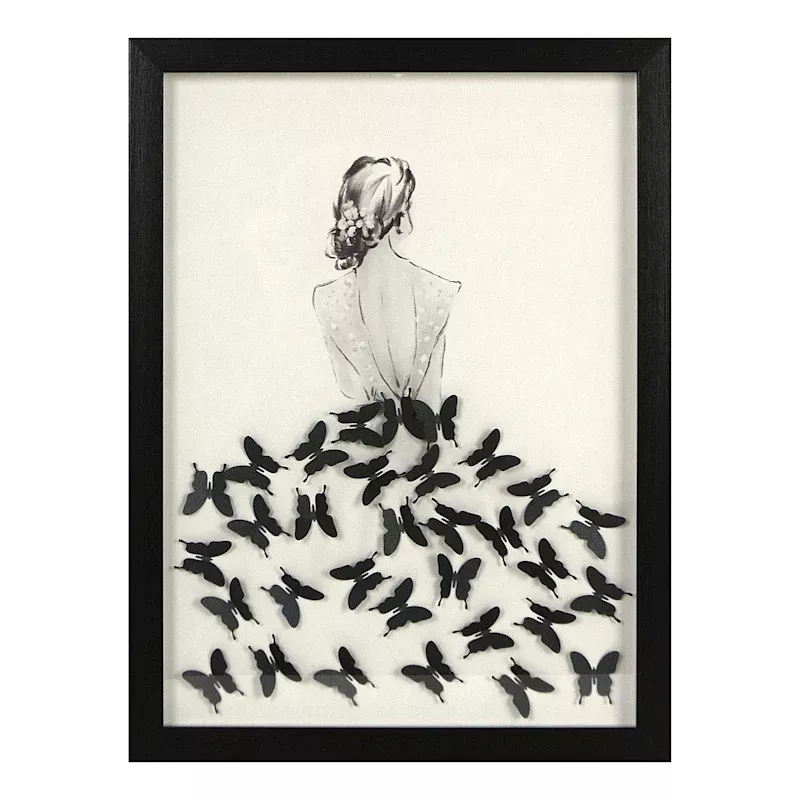 Glass Framed Butterfly Print Wall Decor, 12x16