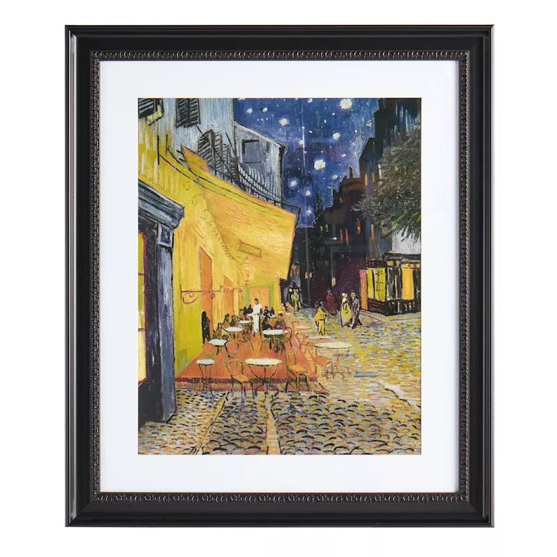 Glass Framed Cafe Terrace at Night Print Wall Art, 23x27
