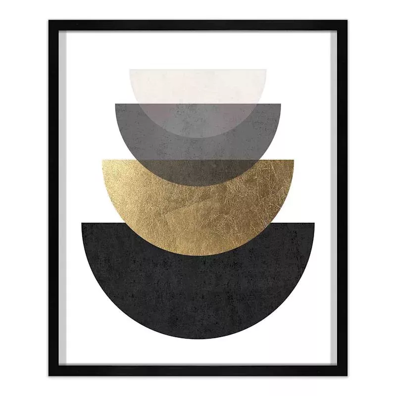 Glass Framed Gold & Black Abstract Wall Art, 21x25