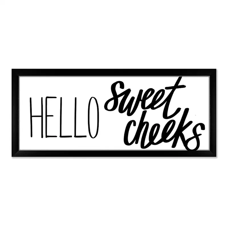 Glass Framed Hello Sweet Cheeks Bathroom Wall Art, 8x20