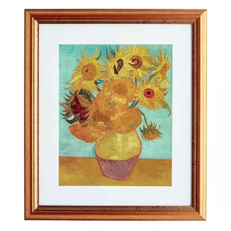 Glass Framed Sunflowers Blue Print Wall Art, 18x21