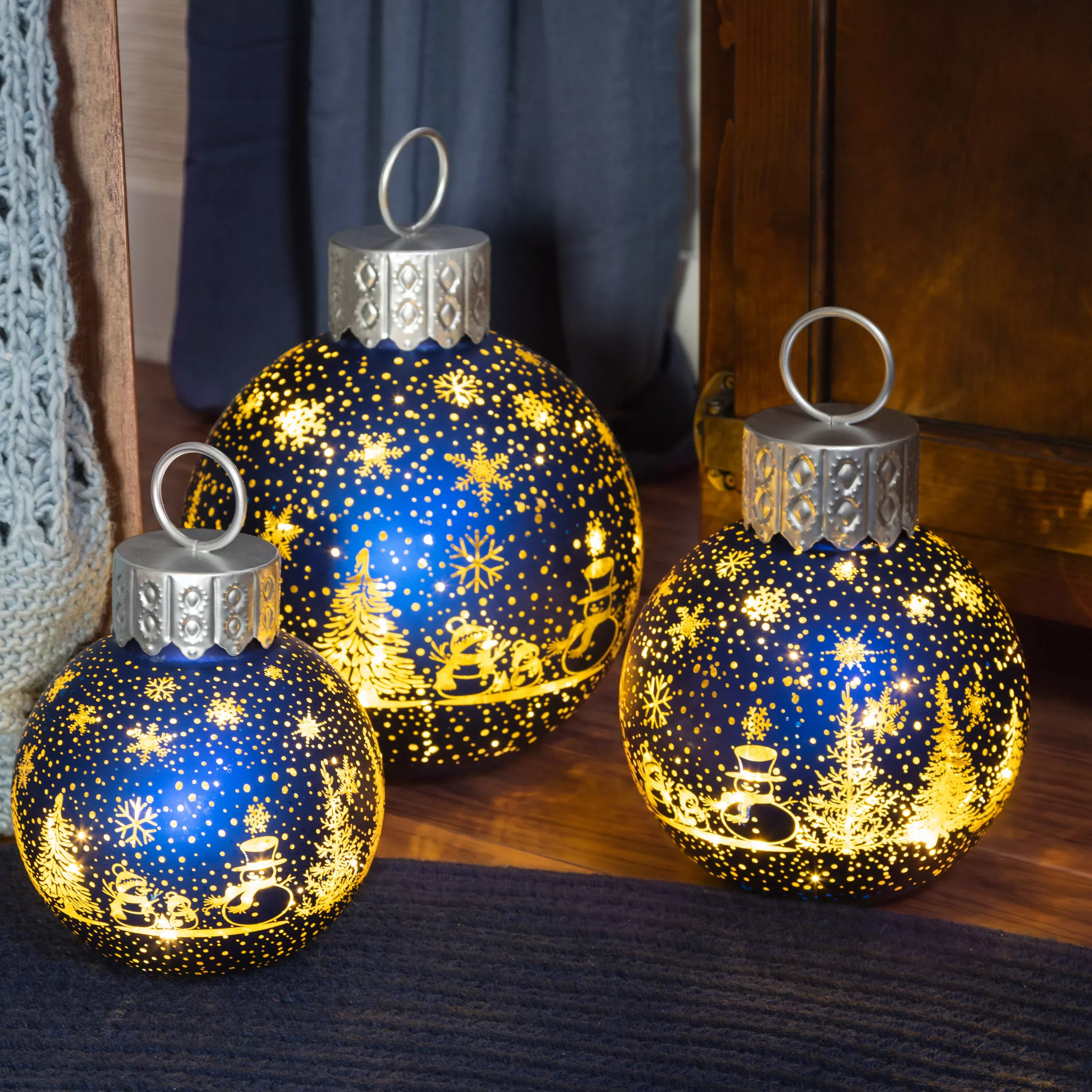 Glass LED Ornament Décor, Set of 3