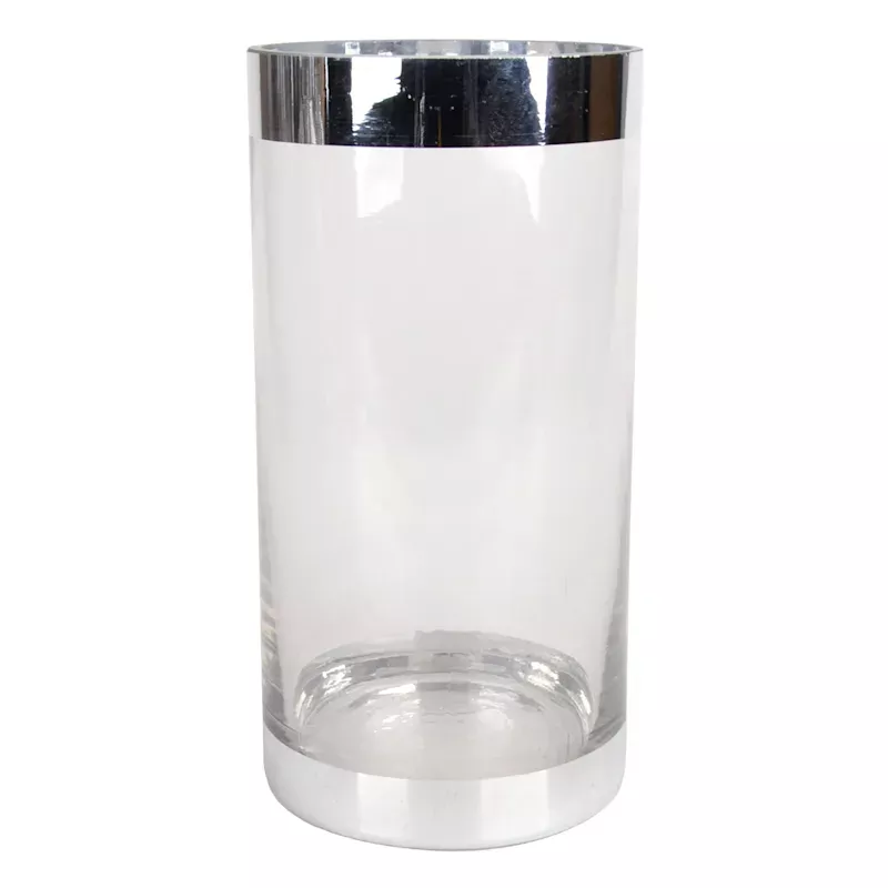 Glass Vase with Silver Rim, 7.5"